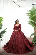 Uzun Kollu Bordo Rengi Nişanlık (Müşteri Fotoğrafı) - Görsel 3