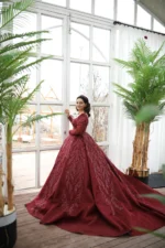 Uzun Kollu Bordo Rengi Nişanlık (Müşteri Fotoğrafı) - Görsel 2