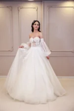 Transparan Balon Kol Helen gelinlik - Görsel 2