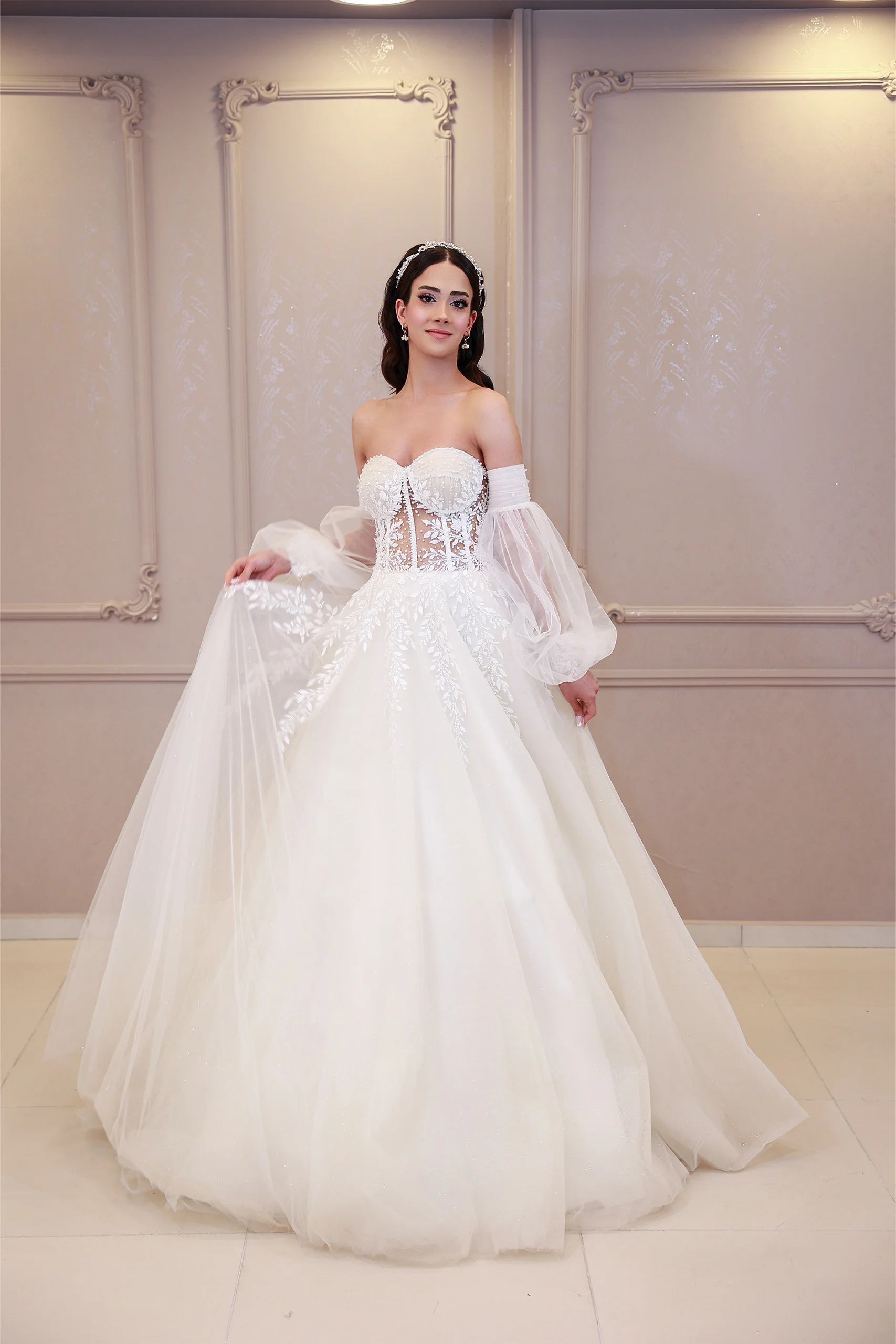 IMG_7078 Transparan Balon Kol Helen gelinlik - Görsel 1