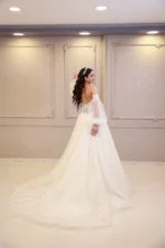 Transparan Balon Kol Helen gelinlik - Görsel 3