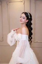 Transparan Balon Kol Helen gelinlik - Görsel 4