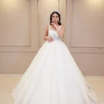 Askılı Transparan Taşlı Prenses Model Gelinlik