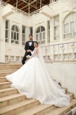 Göğüs Detaylı Uzun Kollu Prenses Model Gelinlik - Görsel 11