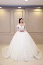 Göğüs Detaylı Uzun Kollu Prenses Model Gelinlik - Görsel 9