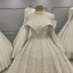 Düşük Omuzlu Prenses Model Tesettür Gelinlik