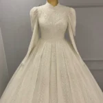 Püskül Detaylı Prenses Model Tesettür Gelinlik