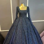 Simli Uzun Kollu Prenses Model Nişanlık