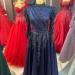 Kabarık Kollu Taşlı Helen Model Tesettür Nişanlık