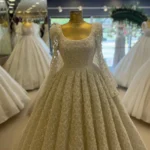 Uzun Kollu Full İşlemeli Prenses Model Gelinlik